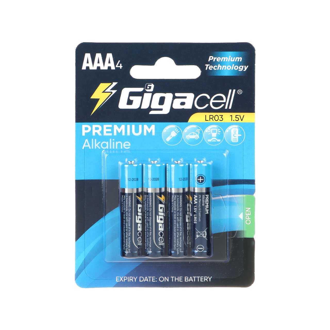 باتری نیم قلمی GigaCell AAA مدل Premium Alkaline LR03 بسته 4 عددی