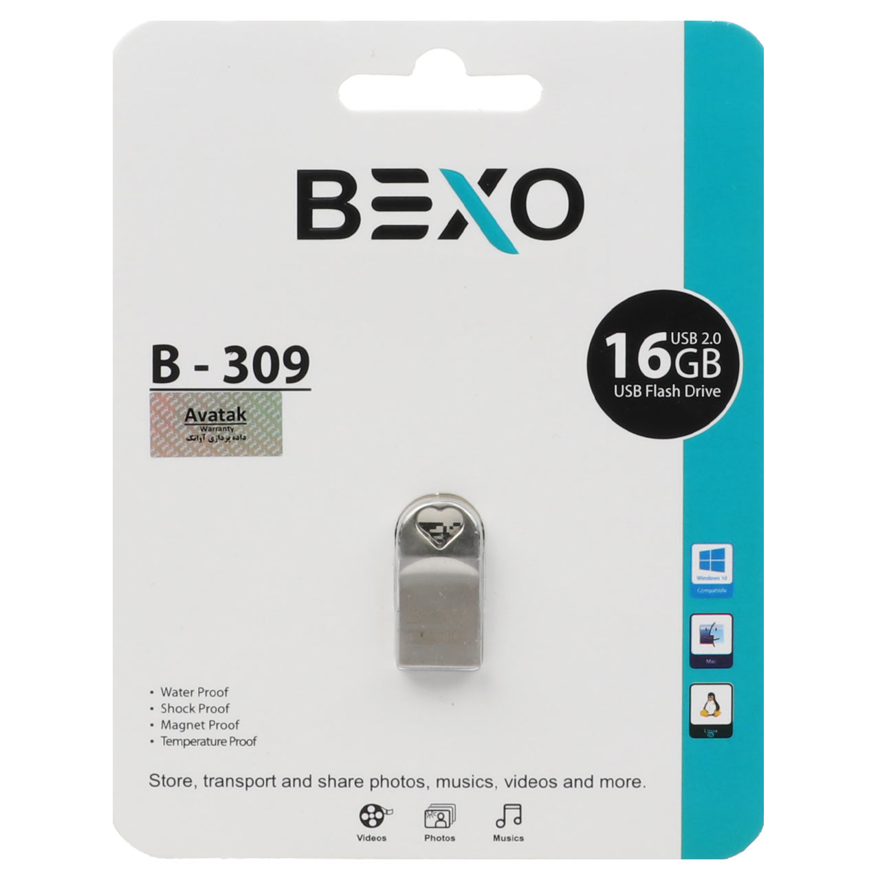 BEXO B-309 USB2.0 Flash Memory-16GB (گارانتی داده پردازی آواتک) نقره ای ...